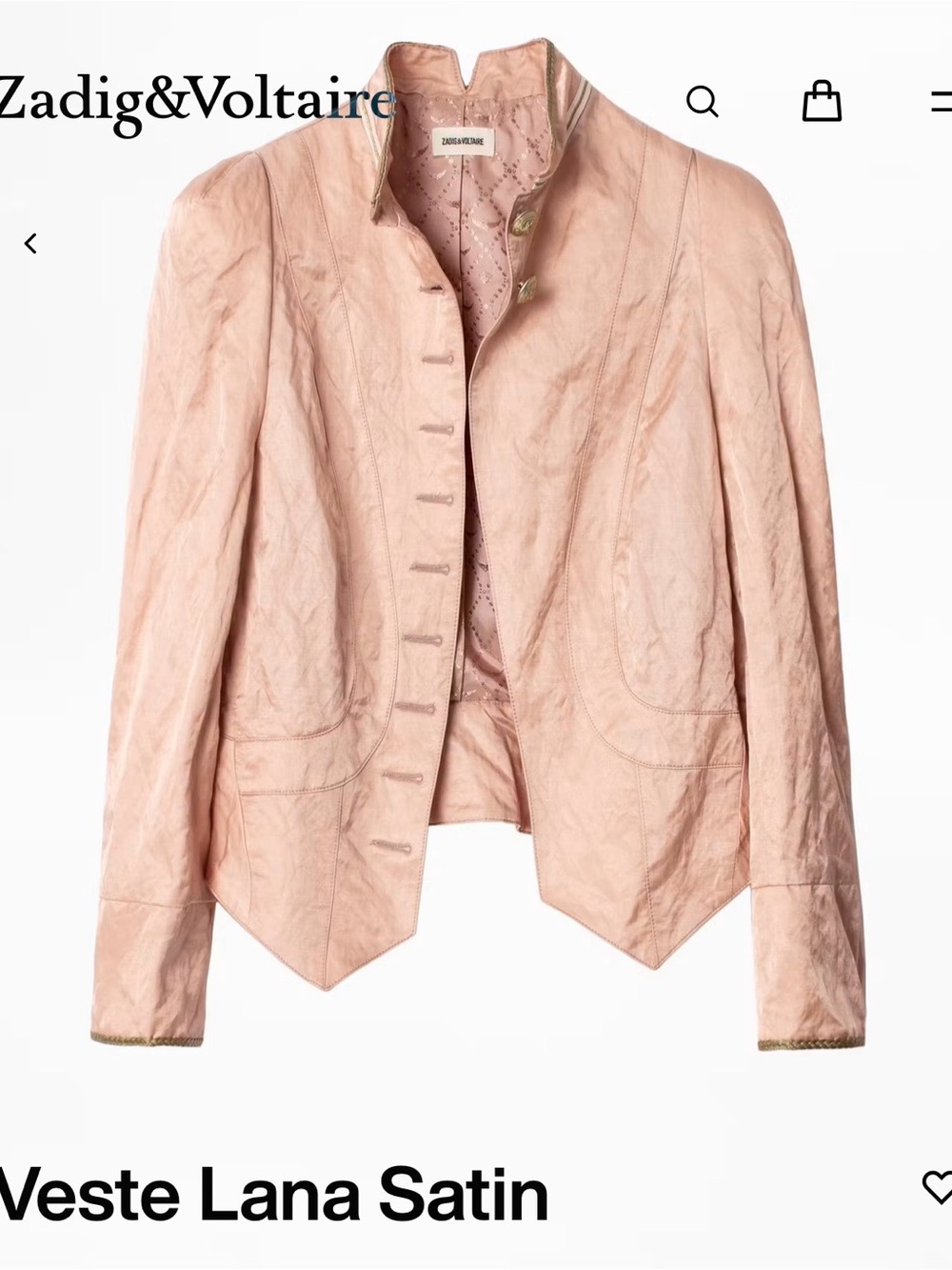 Zadig & Voltaire Blush Pink Satin Tailored Jacket